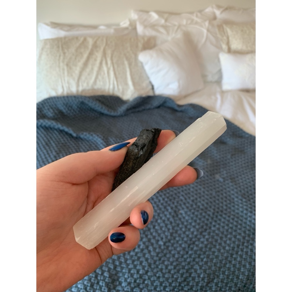 Selenite and Black Tourmaline Crystal Set